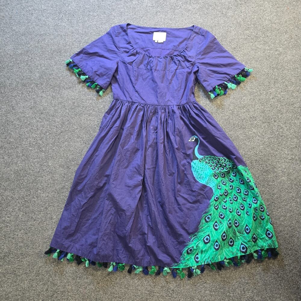 Kate Spade Dress Womens Size 6 Blue Green Peacock Tassels A Line Boho Casual